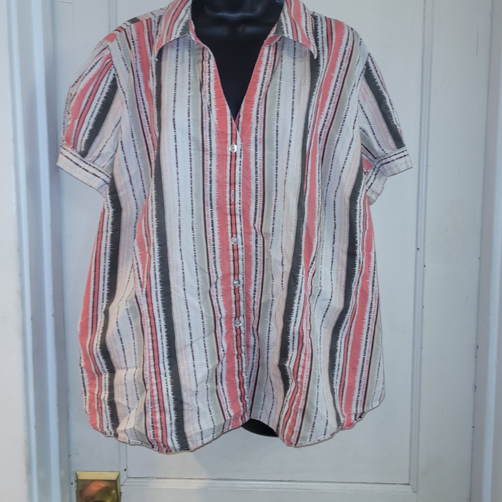 Lane Bryant Red and Black Striped Casual Shirt